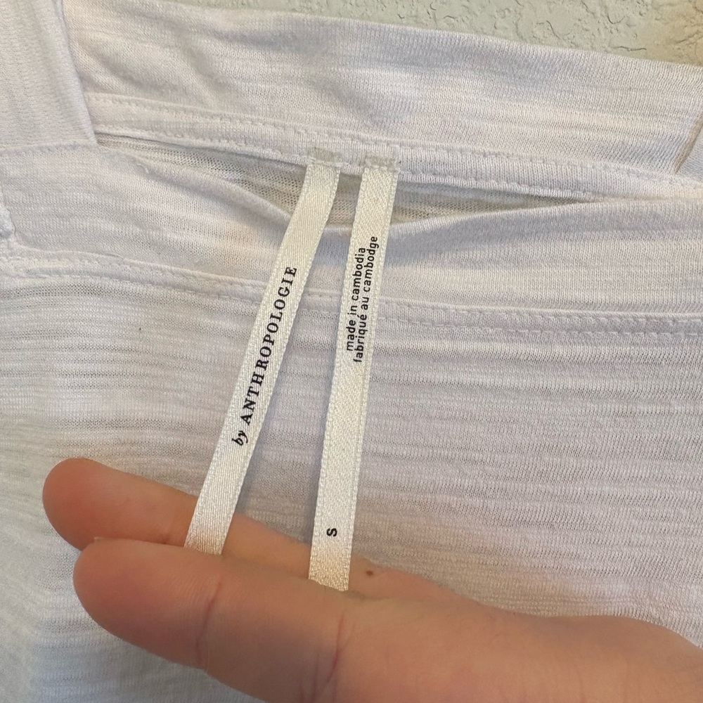 Anthropologie White Square Neck Small Textured Knit Minimalist Cottagecore Tee - Picture 4 of 10